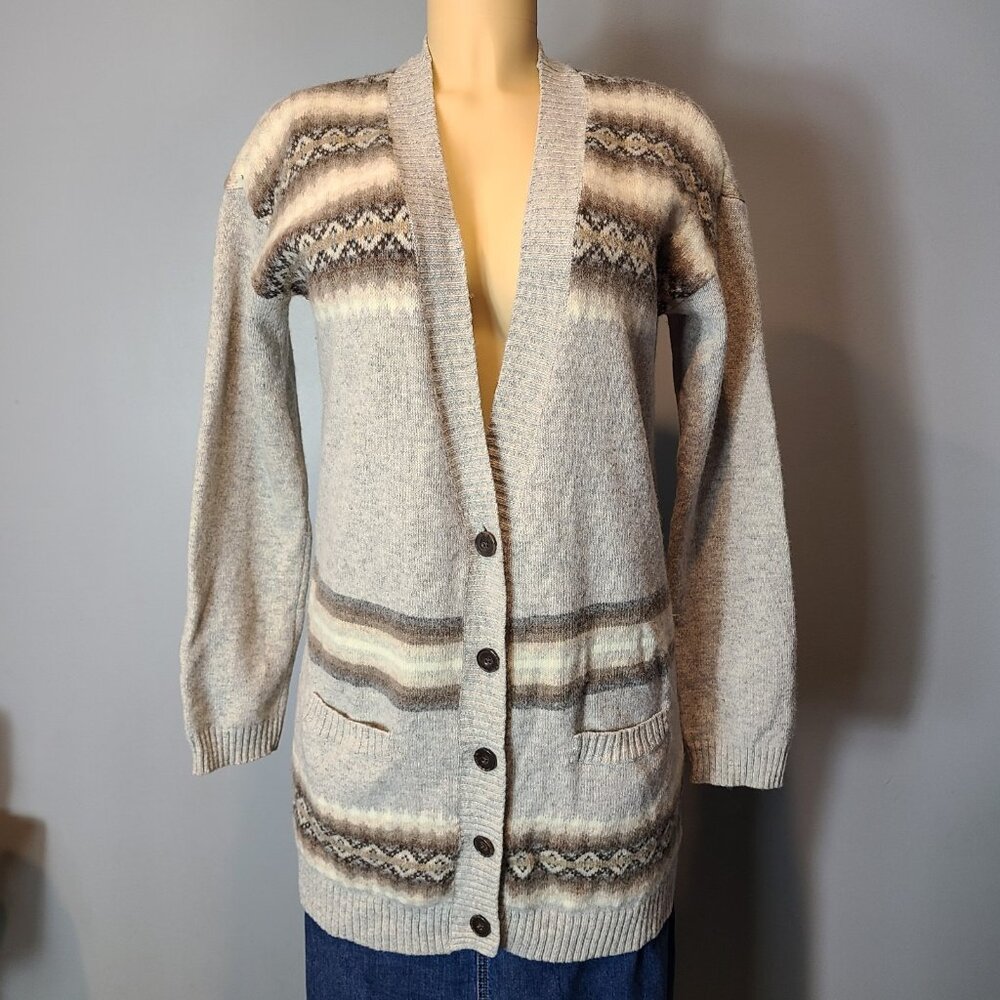 VTG Y2K GAP Lambswool Fair Isle Button Down‎ Cardigan Sz Medium Cabin Cottage